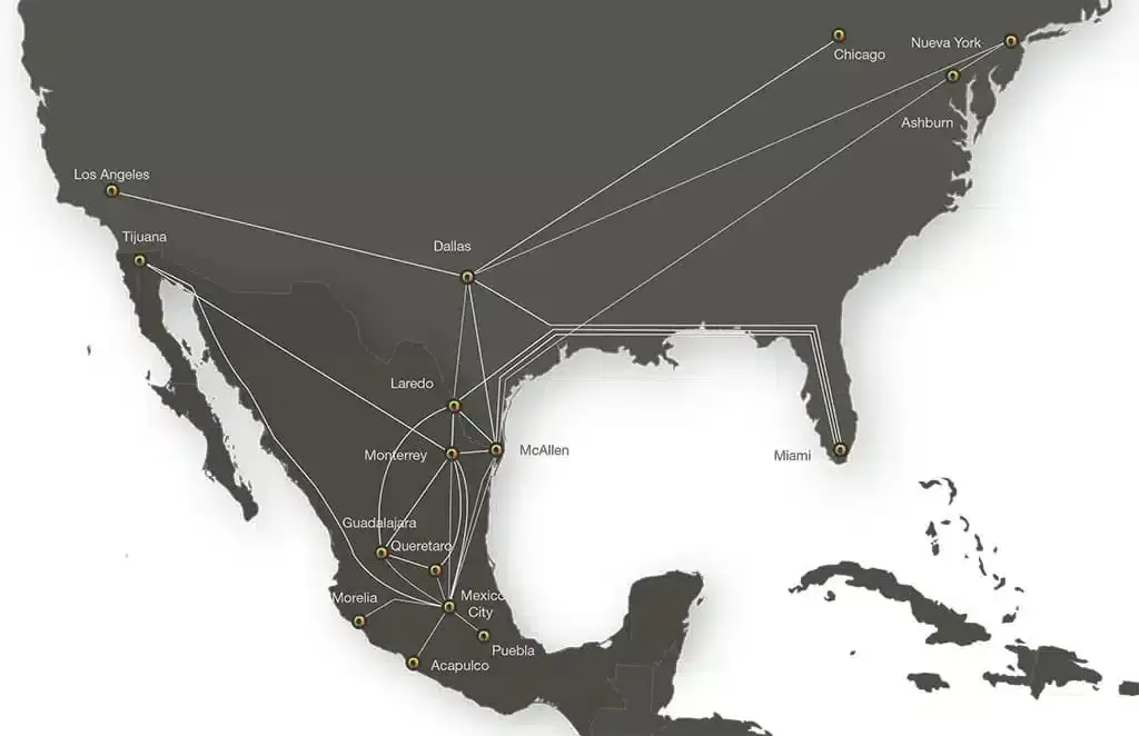 Puntos de presencia de red de fibra óptica en México